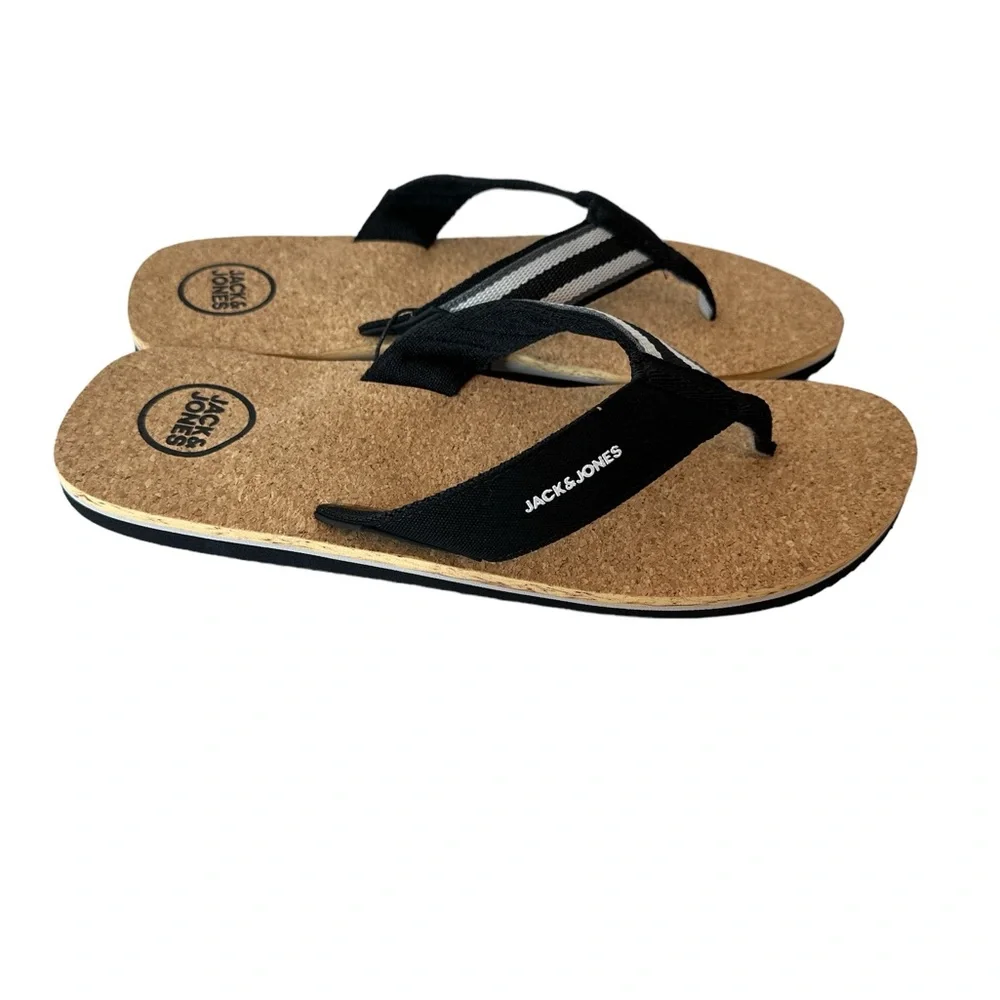 JACK & JONES Mens Logo Flip Flops‎ Sandals Black Summer Beach Shoes Size 12 New